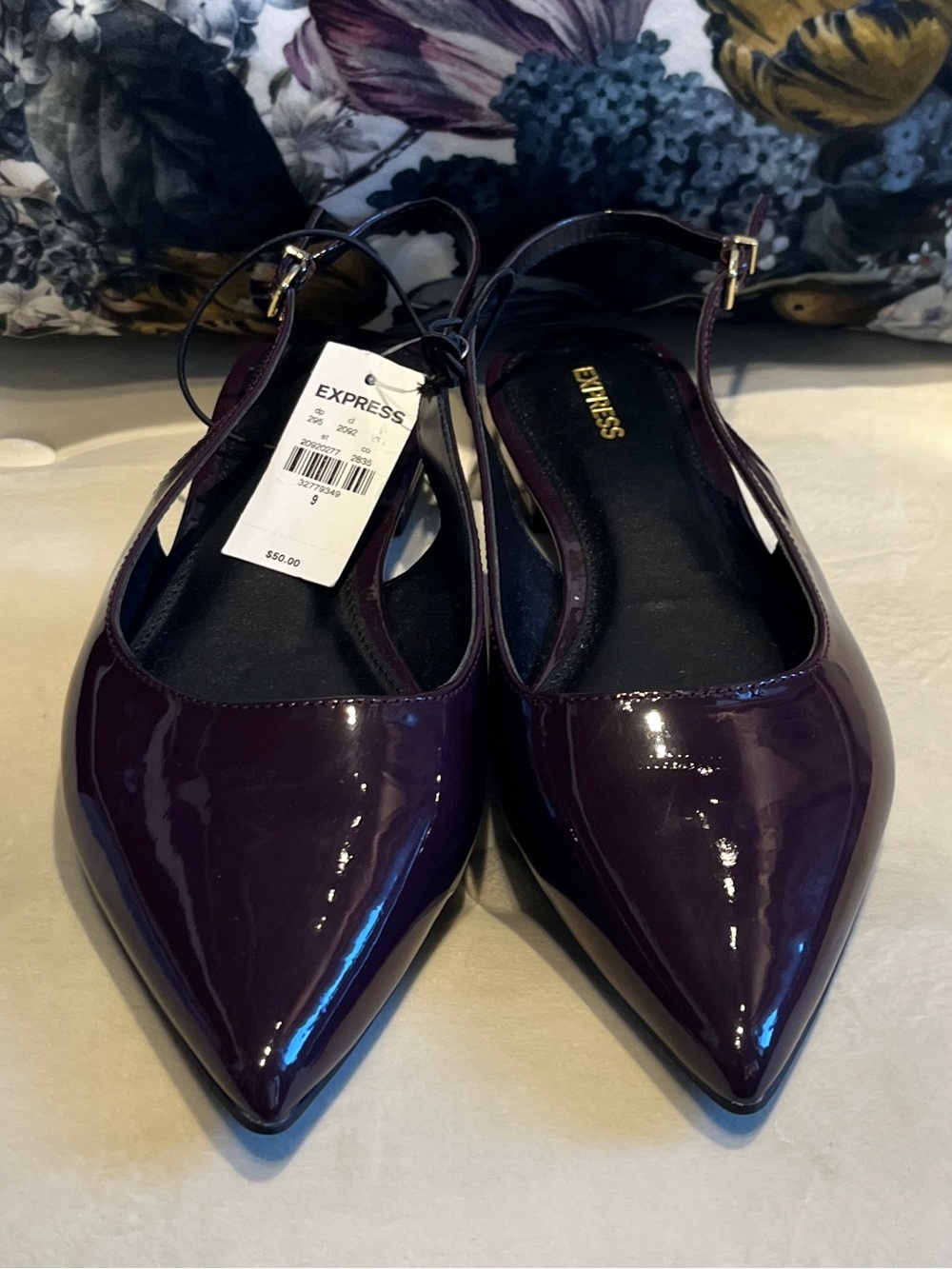 Express Patent Pointed-Toe Slingback Flats - Purple